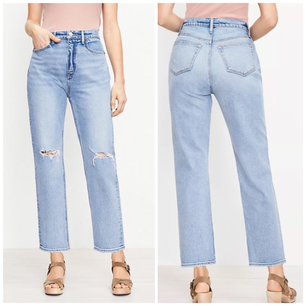 NEW LOFT The Curvy 90s Straight Leg Ankle Distressed Jean Light Indigo Size 25